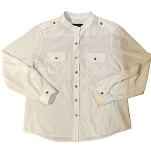 Jones New York Signature Petite Ivory Dress Shirt Womens Size PL